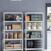 SONGMICS Set 2 rafturi metalice depozitare, 5 niveluri, reglabile, polite MDF, 875 kg, 40x90x180 cm, argintiu