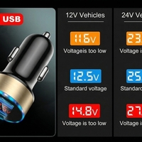 Incarcator Auto cu Afisaj Digital, Flippy, din Metal, 3.1A, Incarcare Rapida 6A PD+QC3.0, Dublu USB, Negru/Auriu
