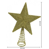 Varf decorativ de brad, Auriu, in forma de Stea, cu design in relief, din Plastic/Metal, 15.5 cm x 20.5 cm, Interior/Exterior, Flippy