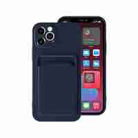 Husa protectie Vafy cu suport card compatibila cu Apple iPhone 12 Pro Albastru inchis