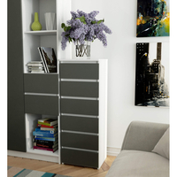Comoda cu 6 sertare, PAL laminat 16 mm, 40x35x109 cm, alb si gri