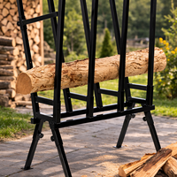 Suport metalic capra pentru taiat lemne, reglabil, pliabil, otel, maxim 200 kg, 81x37x103 cm, negru