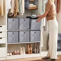 SONGMICS Set 6 cutii de depozitare, pliabile cu maner, material textil si oxford, 30x30x30 cm, gri
