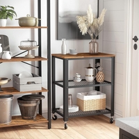 VASAGLE Carucior de servire pe roti, cu polite, pentru bucatarie, 40x60x77cm, industrial, maro rustic