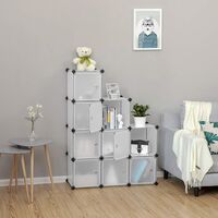 SONGMICS Organizator modular 93x31x93 cm, 9 cuburi cu usi, plastic si cadru metalic, alb