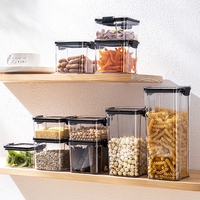 Set 8 Recipiente din Plastic, Flippy, pentru Alimente/Obiecte, Inchidere Ermetica, 2 x 460 ml, 3 x 700 ml, 2 x 1300 ml, 1 x 1800 ml, Transparent