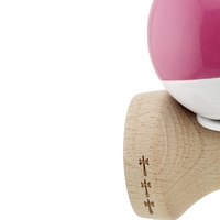 Kendama X Originala, Profesionala, Flippy, Super Sticky cu Cupe Mari KING SIZE V3, Gaura in Baza, Rulment Metalic, din lemn 18 cm, Ata 62/65 cm, Bicolor Roz inchis/Alb