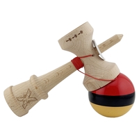 Kendama X Originala, Profesionala, Flippy, Super Sticky cu Cupe Mari KING SIZE V3, Gaura in Baza, Rulment Metalic, din lemn 18 cm, Ata 62/65 cm, Rosu/Negru/Galben