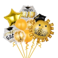 Set 8 Baloane din Folie Metalizată si din Latex, Flippy, Figurine Soare 77x67cm, Stea si Hexagon 45 cm, Baloane Latex 30 cm, Tema Absolvire, Ambalaj Individual, Pai Inclus, Umflare cu Aer sau Heliu, Multicolor