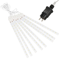 (DL) Instalatie de Craciun, 8 tuburi, 30cm, 144 LED, ploaie de meteoriti, alb