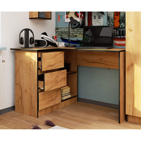 Birou colt stanga, cu 3 sertare si rafturi, PAL laminat, 124x85x77 cm, stejar craft