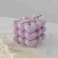 Lumanare Parfumata Decorativa, Flippy, Model Abstract Cub din Inimioare, Lumanare pentru Diferite Ocazii, 6 x 5.5 cm, Aroma de Lavanda, Mov