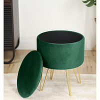 Taburet tapitat rotund Lili cu spatiu de depozitare, velur, 35x35x45 cm, verde