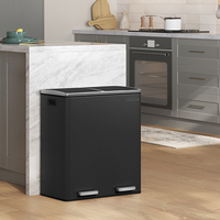 SONGMICS Cos de gunoi din inox cu 2 compartimente colectare selectiva, cu galeti interioare, 2x30litri, negru