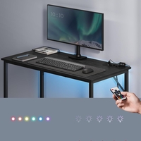 VASAGLE Birou cu iluminare LED, priza incorporata, 2 USB, 50x100x76 cm, negru
