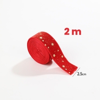 Panglica Decorativa de Craciun, Flippy, Panglica din Panza cu aspec de Catifea, Funda Ornament, Model cu Stele Aurii, Decor pentru Brad de Craciun, 200 x 2.5 cm, Rosu