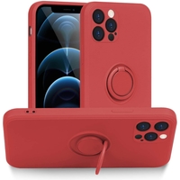 Husa protectie Vafy compatibila cu Apple iPhone 12 Pro Max Liquid Silicone Ring cu suport rotativ Rosu