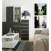 Comoda cu 6 sertare, PAL laminat 16 mm, 40x35x109 cm, alb si gri