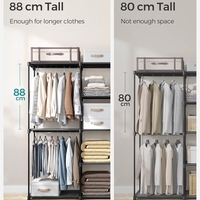 SONGMICS Dulap portabil pentru haine cu 3 bare de suspendare si rafturi, structura metalica, 43x182x182 cm, negru