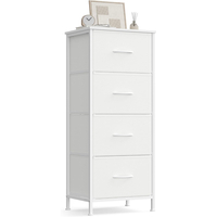 SONGMICS Comoda cu 4 sertare textile, cadru metalic si blat MDF, 40x30x95 cm, alb
