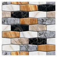 Set 10 x Placi Tapet Autocolant 3D cu Imitatie de Marmura Asimetrica, pentru Perete Bucatarie Sufragerie, Usor de Curatat, Rezistent la Apa, Autoadeziv, 30x30 cm, Maro Gri Negru
