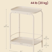 VASAGLE Masuta laterala 40x30x56 cm, cu 2 rafturi, otel rezistent la apa si zgarieturi, crem