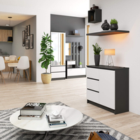 Comoda JERRY cu 3 sertare si dulap cu rafturi, PAL laminat, 80x35x77 cm, gri grafit si alb