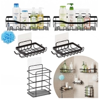 Set 5 polite metalice pentru dus cu montaj autoadeziv, inox, negru mat
