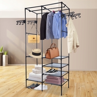 Stand de haine cu polite si tije pentru agatarea umeraselor, 85x44x174cm, negru
