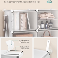 SONGMICS Organizator pantofi modular cu 12 compartimente, cadru metalic si panouri din plastic, cu usi, 124x32x125 cm, alb