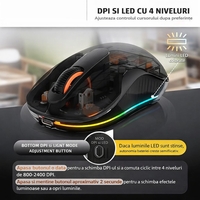 Mouse Wireless, Vafy, Dual Bluetooth, 2.4 GHz, Multi Device, USB-C, 4 Niveluri DPI 800-2400, Reincarcabil, Iluminare LED, Compatibil MacBook/iPad/Laptop, 10 x 6 cm, Negru