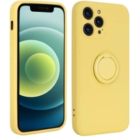 Husa protectie Vafy compatibila cu Huawei P40 Lite E Liquid Silicone Ring cu suport rotativ Galben