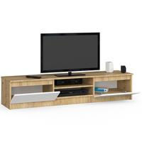 Comoda TV cu 2 usi si rafturi centrale, PAL laminat, 160x40x33 cm, stejar artisan si alb