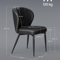 VASAGLE Set 2 scaune living EKHO, tapiterie piele ecologica cu cusaturi, 52x55x79 cm, negru