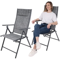 Set 2 scaune reglabile de gradina cu tetiera, textilene si cadru metalic, 57x68x106 cm, gri