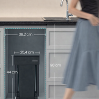 SONGMICS Cos de gunoi incorporabil in mobila, cu 2 compartimente 2x15L, cadru metalic extensibil, 48x25x44 cm, negru