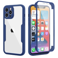 Husa Max Defence pentru iPhone 11, Albastru, Fata Dubla Transparenta, Protectie Antisoc Full 360 ( fata, spate, margini ), Vafy