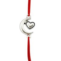 Martisor Bratara Elastica cu Pandantiv din Inox, Jolie, pentru Dama, Set 12 bucati, Snur Rosu Textil, Model Inima Luna