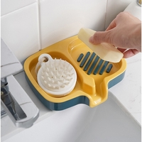 Savoniera Dubla, Flippy, Sistem de Scurgere a Apei, din ABS, 14.5 x 18 x 3 cm, Albastru/Galben