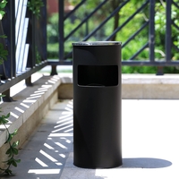 SONGMICS Cos de gunoi cu scumiera pentru exterior, din inox, galeata interioara detasabila, tip stativ, 61x25 cm, negru