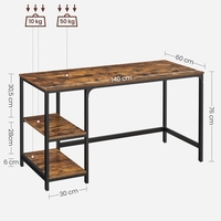 VASAGLE Birou cu 2 rafturi stanga sau dreapta, stil industrial, 60x140x76 cm, maro rustic