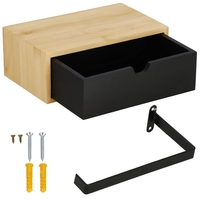 Suport hartie igienica din otel cu sertar depozitare, sistem montare inclus, 22cm, negru bej