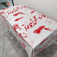 Fata de Masa, Flippy, din Folie, Imprimeu Halloween - Help Me, 137 x 183 cm, Alb/Rosu