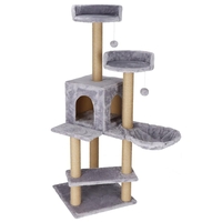 Ansamblu de joaca pentru pisici, cu loc pentru zgariat, ascuns, culcus, mingi, 129cm, gri