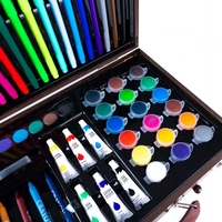 Set desen si pictura XL 130 piese cu valiza din lemn, 37x23x8 cm, multicolor