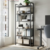 VASAGLE Biblioteca 6 rafturi, cadru metalic si polite PAL, stil industrial, 80x30x186 cm, negru