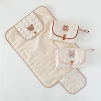 Patura Multifunctionala, Vafy, pentru Schimbat Scutec, Impermeabila, din Bumbac, 50 x 70 cm, Portabila, Model Iepuras, Bej