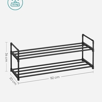 SONGMICS Suport pantofi 92x30x34 cm, 2 niveluri, suprapozabil, structura metalica, negru