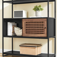 VASAGLE Biblioteca cu 5 rafturi si dulap, rama metalica si finisaj MDF nuc, 100x35x180 cm, negru