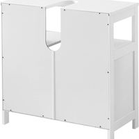 VASAGLE Dulap baie 60x30x60 cm, 2 usi, compartiment deschis, stil scandinav, alb mat